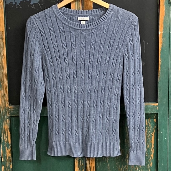 Croft & Barrow Cable Knit Crew Neck Pullover Sweater, Blue, Size S - Picture 2 of 7